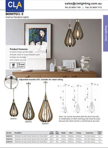 Bonito2 Pendant 3 Light Nickel and Taupe Wood
