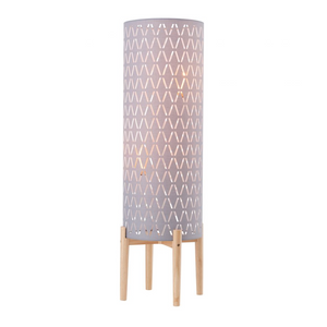 Billie Grey Fabric Cut-Out Floor Lamp with Wood Base