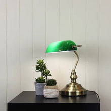Load image into Gallery viewer, Bankers Lamp Antique Brass / Green