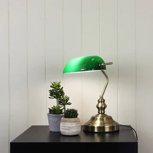 Bankers Lamp Antique Brass / Green