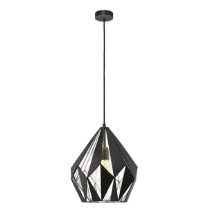 Carlton 1 Light Pendant Black/Silver 2M x 310mm