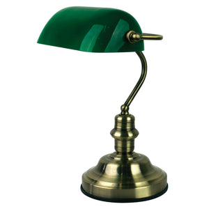 Bankers Lamp Antique Brass / Green